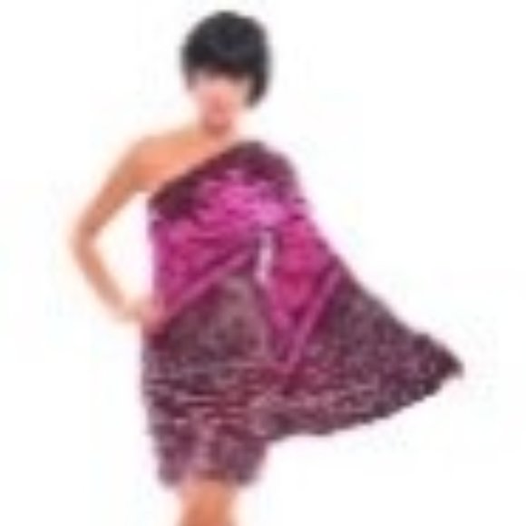 Analili Small Purple One Shoulder Long Sleeve Dress in Abstract Print - Picture 2 of 9